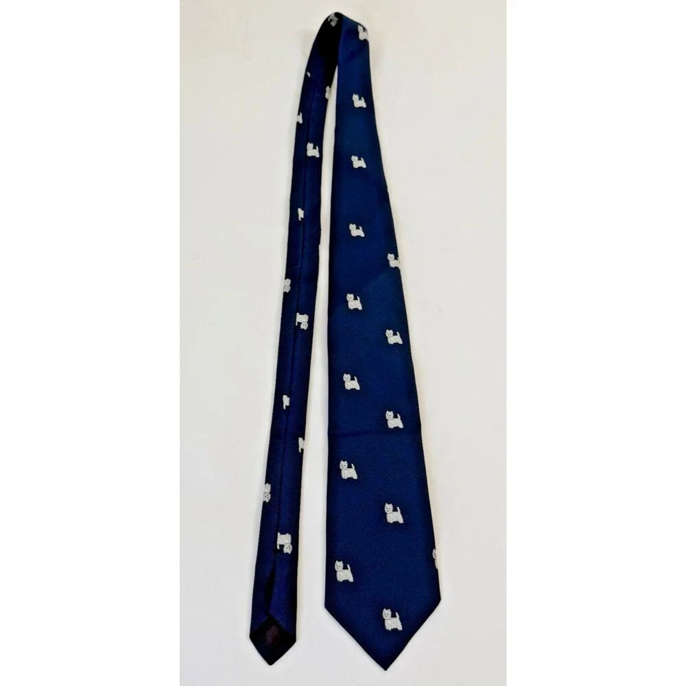 Chipp2 West Highland Terrier Tie 100% Silk Navy Blue Dog Jacquard Necktie